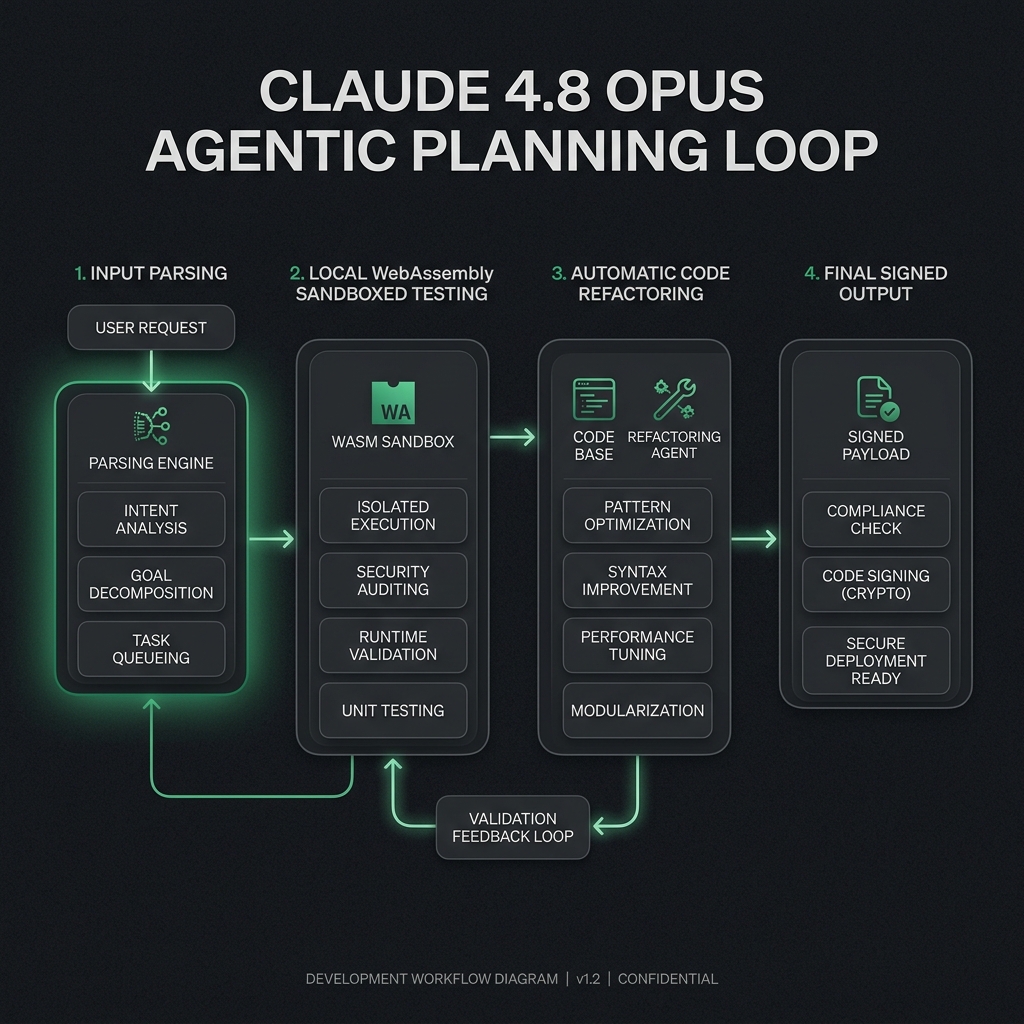 Claude Opus 4.8 Agentic Planning Loop flow diagram
